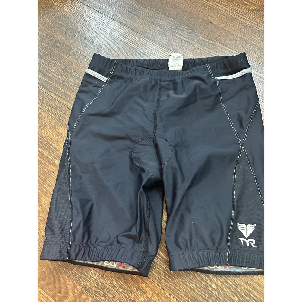 TYR Mens Padded Cycling Shorts Black Size Large Made in USA Bike Triathlon